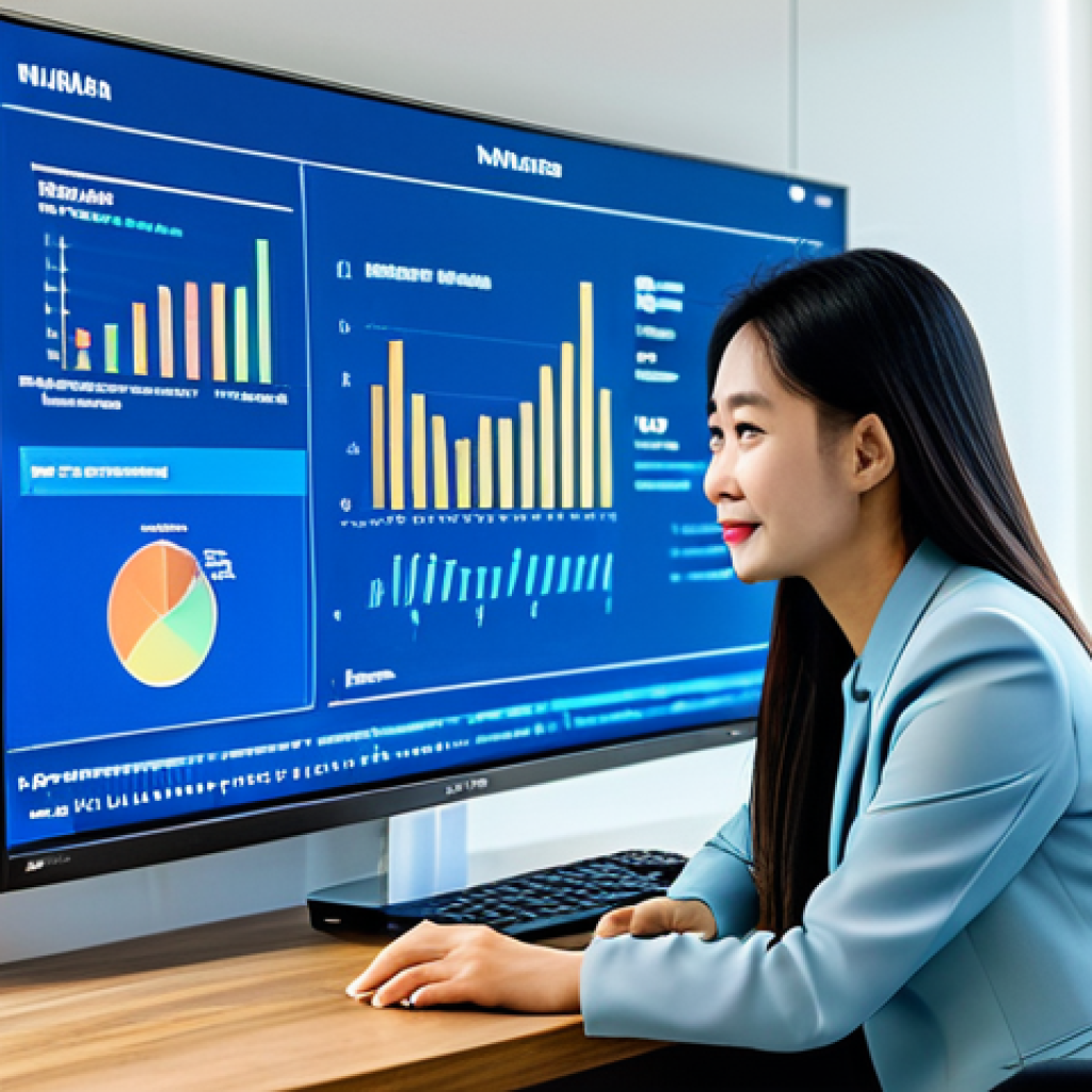 A young Vietnamese female professional dressed in a modest business suit, seated at a sleek, minimalist desk in a bright, modern office. A large, interactive holographic screen in front of her displays intricate Language AI data visualizations, including sentiment analysis graphs, trending keywords, and customer feedback insights. The background features a subtle, vibrant cityscape of a Vietnamese metropolis through a large window. Focused expression, professional photography, high quality, perfect anatomy, correct proportions, natural pose, well-formed hands, proper finger count, natural body proportions, fully clothed, modest clothing, appropriate attire, professional dress, safe for work, appropriate content, family-friendly.