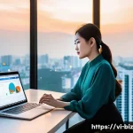 언어 AI의 경쟁사 분석 기법 - **AI-Powered Vietnamese Business Intelligence Hub**
    *   **Scene:** A modern, minimalist office s...