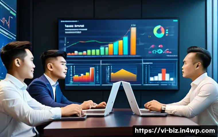 언어 AI의 고객 세분화 기법 - A modern Vietnamese business meeting scene in a sleek office, featuring diverse professionals analyz...